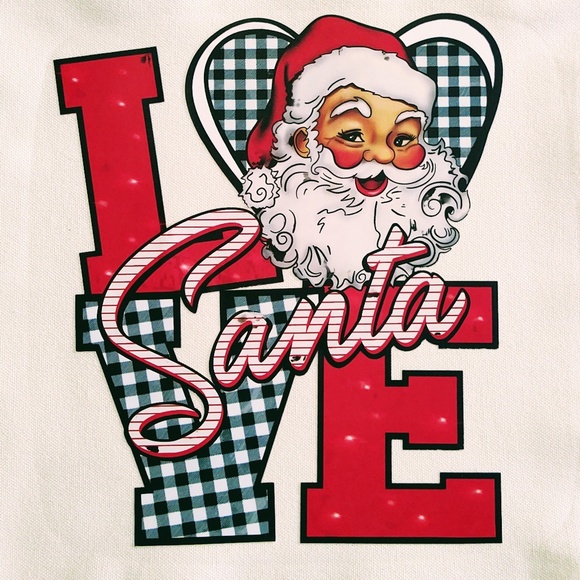NEW CANVAS TOTE BAG, GROCERY BAG, CHRISTMAS TOTE, RETRO LOVE SANTA 12" X 14" - Picture 2 of 6